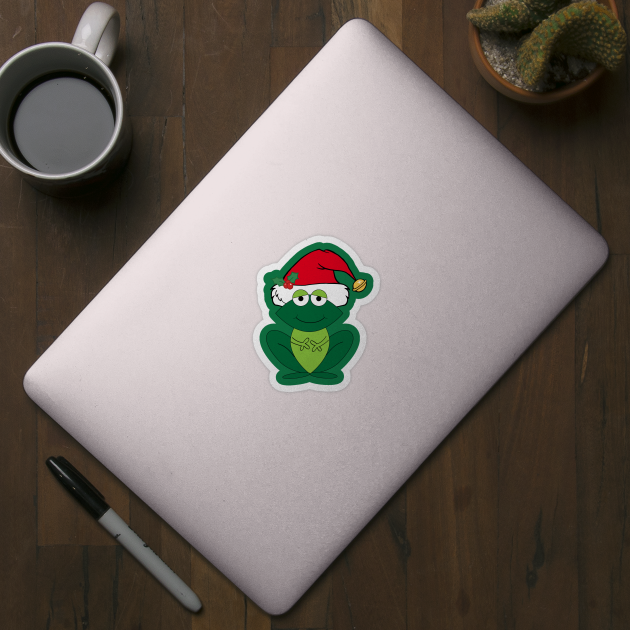 Cute Christmas Frog in Santa Hat by epiclovedesigns